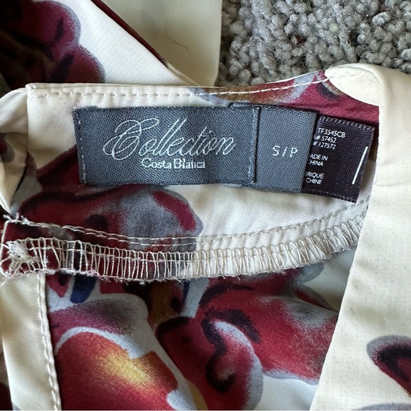 Costa Blanca Blouse Women's S Ivory w/ Red floral print sleeveless. - Picture 6 of 6